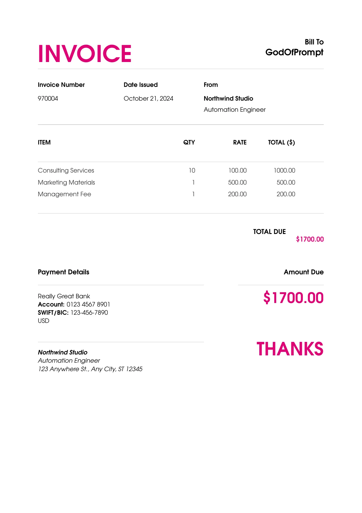 Wile invoice template